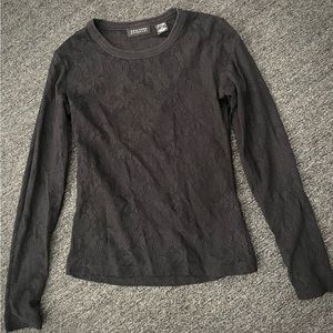 New York & Co Black Lace Crew Neck Long Sleeve Top Size XS